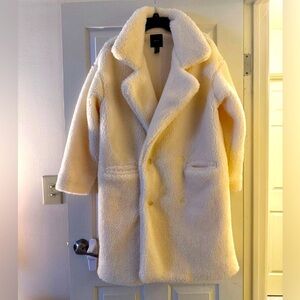 White Teddy Bear Faux Fur Coat sz S